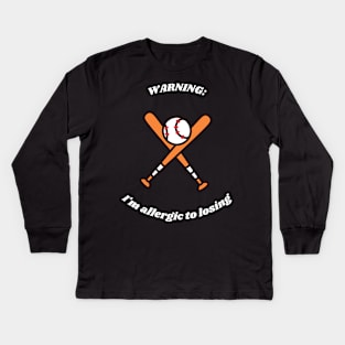 "I'm allergic to losing" Funny Baseball Slogan Kids Long Sleeve T-Shirt